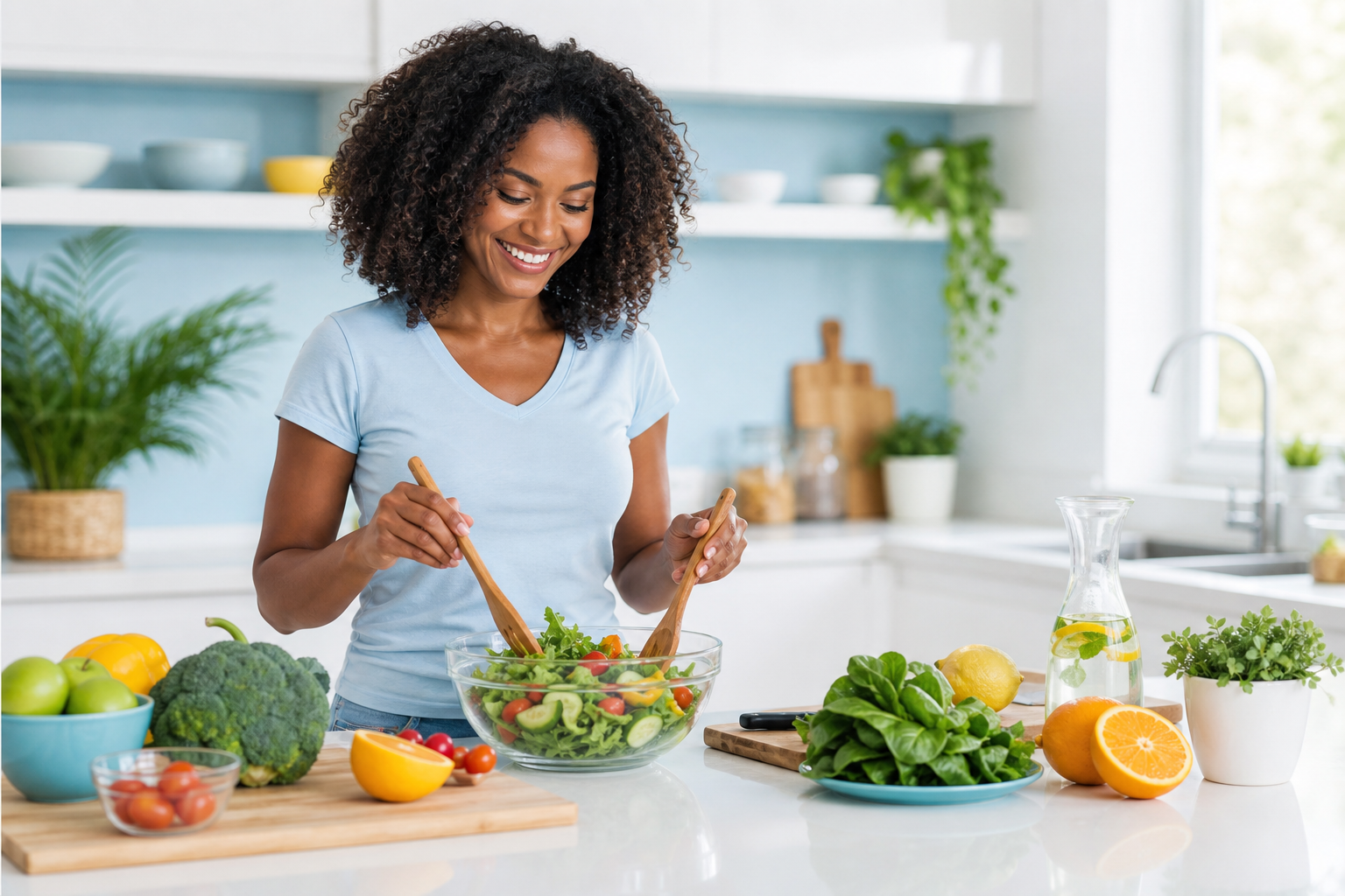 Préparation d'un repas sain et équilibré en cuisine
